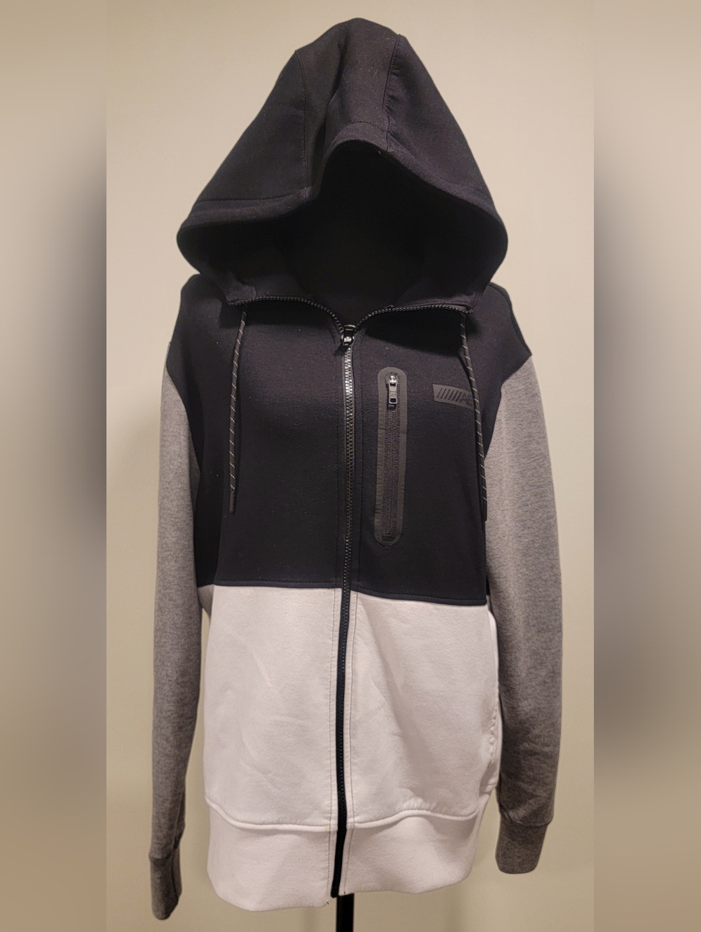 American Eagle Outfitters Colorblock Zip Hoodie in Black, Gray and White
